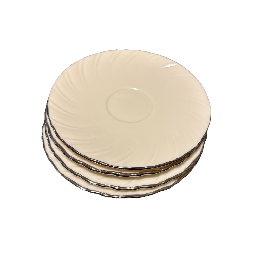 1960's Lenox Set Of 4‎ Weatherly SAUCERS Ivory With Swirled Platinum Trim China